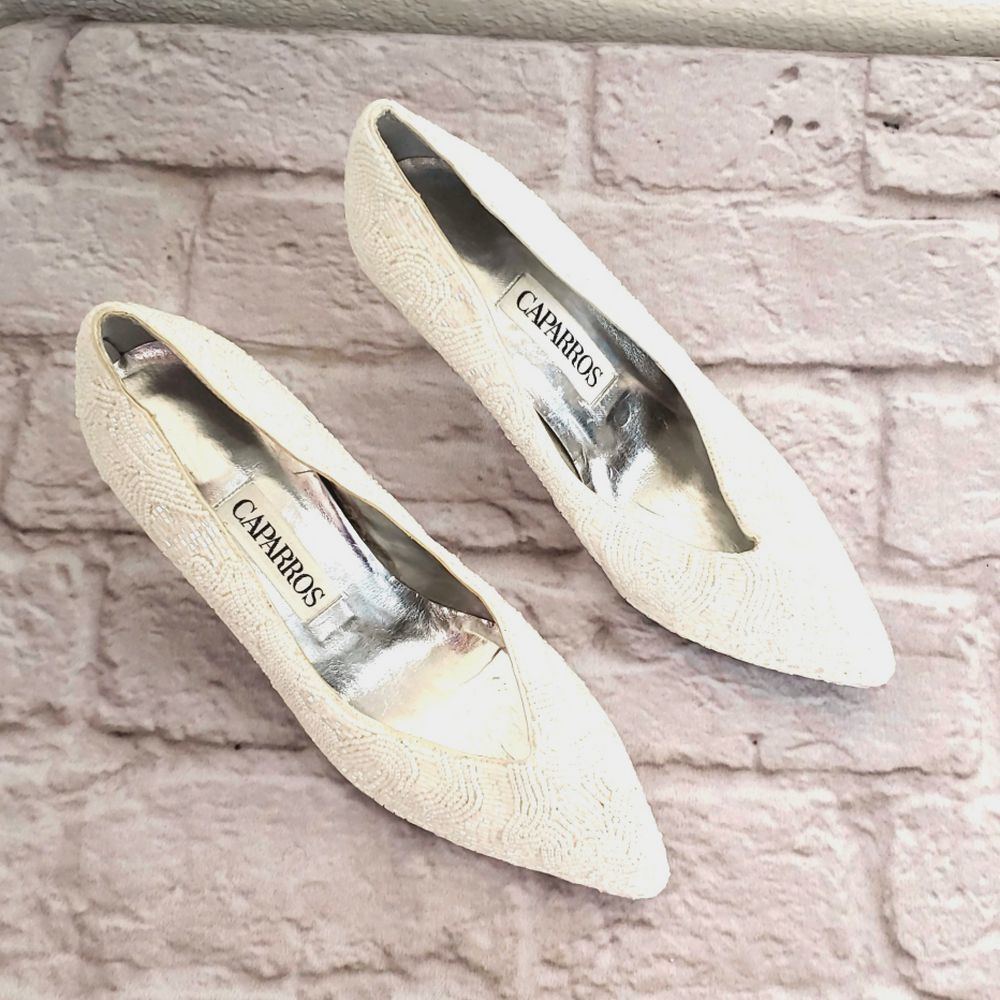 Caparros Vintage Beaded White Pumps size 8.5AA